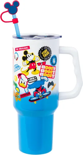 Vista 22 de Silver Buffalo Adventure Time With BMO - Vaso de acero inoxidable de doble pared con asa y pajilla, cabe en portavasos estándar, 40 onzas