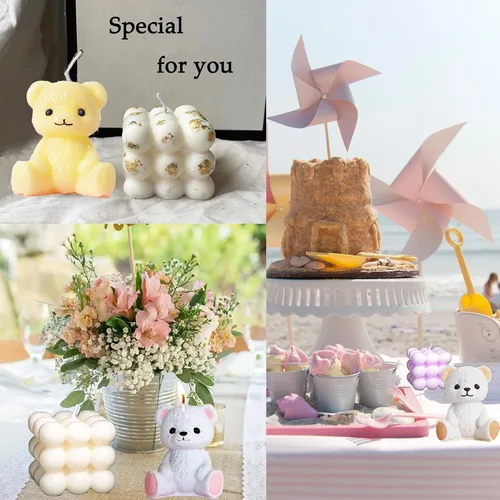 Vista 3 de Molde de silicona de oso de peluche 3D de burbujas y bolas superpuestas 3D con soportes para agujas de vela para decoración de mesa de jabón de vela