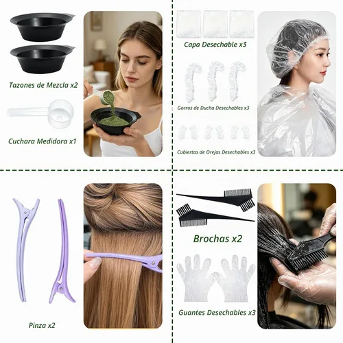 Vista 3 de Henna Powder Hair Color Kit with Complete Tools,150g,Home Use Natural Brown Convenient Tools Include: Bowl, Brush, Comb, Clips, Cape, Gloves & Cap