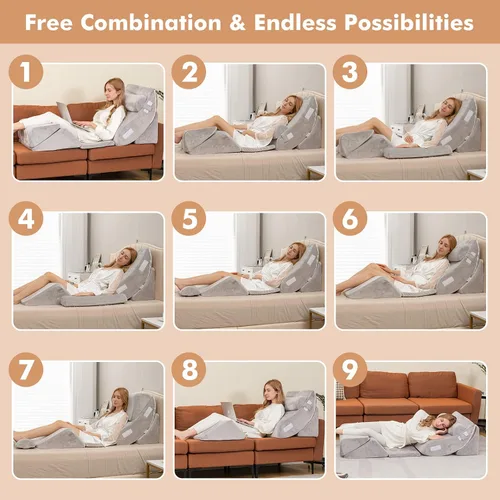 Vista 9 de GORELAX Juego de almohadas de cuña para cama, 6 cojines de espuma viscoelástica ajustables para reflujo ácido, anti ronquidos, almohadas