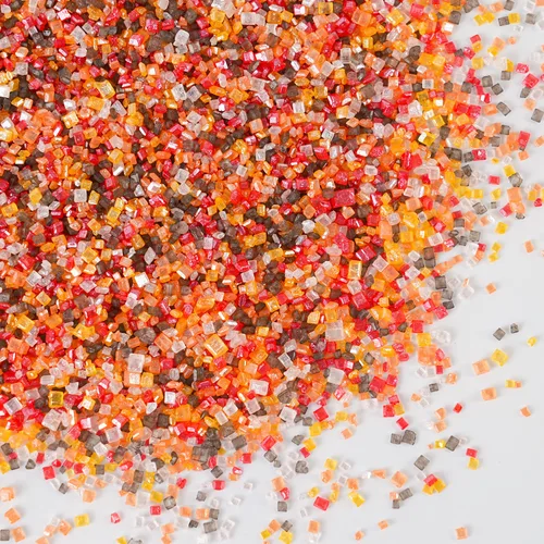 Vista 5 de Azúcar de Arena de Otoño, 120g - Chispas de azúcar comestibles naranjas, amarillas, rojas, blancas y marrones para decoraciones de horneado