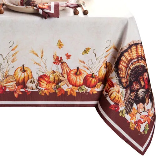 Vista 9 de Elrene Home Fashions Autumn Heritage - Mantel resistente a las arrugas, diseño de pavo, redondo de 70 pulgadas