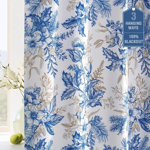 Vista 8 de H.VERSAILTEX Cortinas opacas de 63 pulgadas de largo, juego de 2 paneles de cortinas con estampado floral para sala de estar, cortinas de ventana