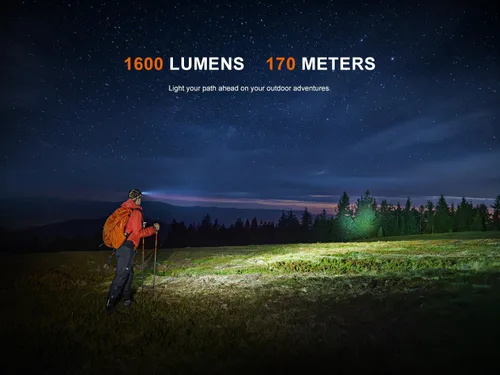 Vista 3 de Fenix HM60R V2.0 - Linterna frontal recargable de 1600 lúmenes, carga rápida USB-C, foco e reflector con luz roja, lámpara LED ligera e impermeable