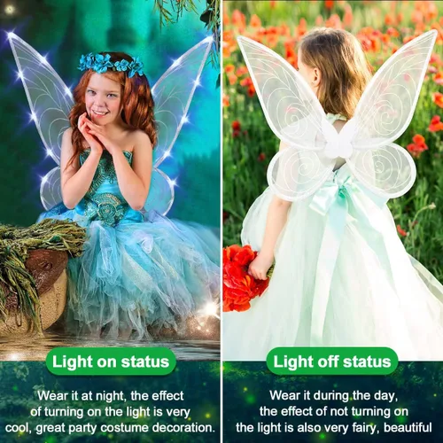 Vista 4 de quescu Alas de hadas iluminadas para adultos, alas de mariposa LED para niñas y mujeres, disfraz de Halloween, regalos para niños