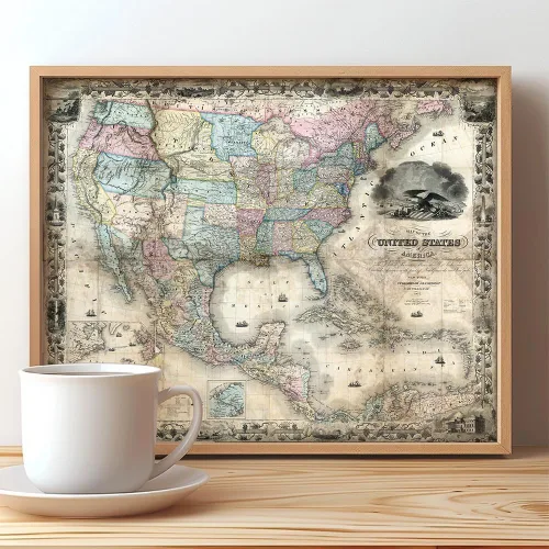 Vista 5 de 1857 Mapa de los Estados Unidos de América 11x14 Lámina enmarcada - Mapa de la era de la Guerra Civil con límites históricos - Atractivo vintage