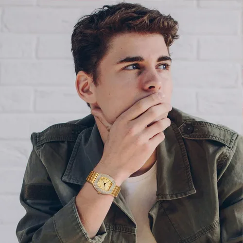 Vista 3 de JewelryWe Gold Tone Wristwatch Quartz Analog Business Casual Dress Watch Hip Hop Iced Out Watches for Christmas
