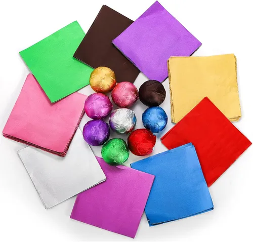 Vista 4 de ZEAYEA 900 envoltorios de papel de aluminio de caramelo de chocolate, 9 colores de papel de aluminio de azúcar, papel de embalaje cuadrado