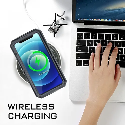 Vista 7 de Mitywah Funda impermeable para iPhone 12, resistente a prueba de golpes, con protector de pantalla integrado, funda de metal de protección submarina
