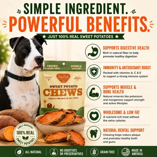 Vista 2 de Gaines Family Farmstead Golosinas para perros, bolsa de 8 onzas, masticables de batata de un solo ingrediente para perros, alternativa de cuero