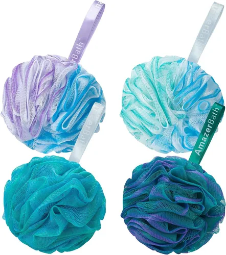 Vista 11 de AmazerBath Esponja de Lufa 60g/Pieza, Esponja Exfoliante de Baño Depuradora Corporal, Juego de Lufa de 4 - Blanco Gris-Rosa-Verde Militar-Verde