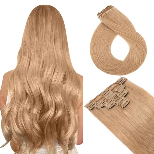 Vista 45 de Extensiones de cabello con clip, cabello humano Remy, extensiones de cabello largo lacio de una pieza con 5 clips, con gancho para colgar