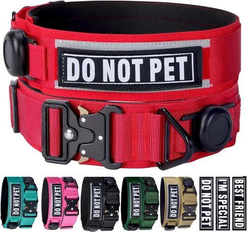 Vista 8 de Collar táctico para perro con soporte Airtag para perros medianos, collar negro de 2 pulgadas de ancho Gift 3 Patches, Military Heavy Duty Dog
