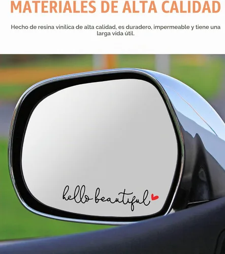 Vista 3 de RACOONA Calcomanía para espejo retrovisor, calcomanía Hello Beautiful, accesorios de automóvil, calcomanía para espejo retrovisor (negro y rojo)