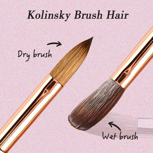 Vista 4 de Kolinsky - Cepillo de uñas acrílicas con mango de metal degradado de talla rojo rosa, aplicación acrílica, extensión de uñas de gel