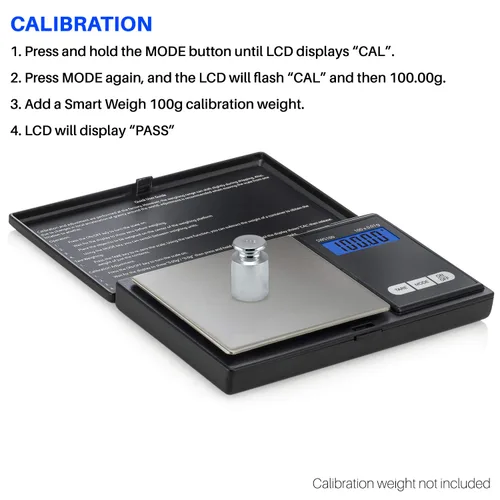 Vista 5 de Smart Weigh SWS100 - Báscula digital de bolsillo – Báscula de alta precisión de 3.53 oz x 0.00 oz para recargar, joyas, gemas y medicinas – LCD