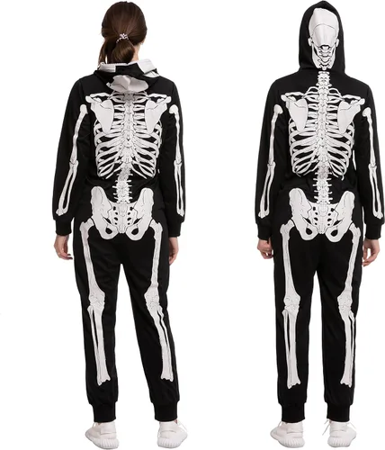 Vista 2 de Spooktacular Creations Mono de pijama de esqueleto para adultos mujeres y hombres disfraz de Halloween truco o trato fiesta temática XXL
