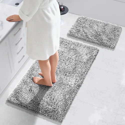 Vista 36 de Yimobra Juego de 2 alfombras de baño, alfombra de baño suave y absorbente y alfombra de inodoro en forma de U con respaldo antideslizante, alfombras