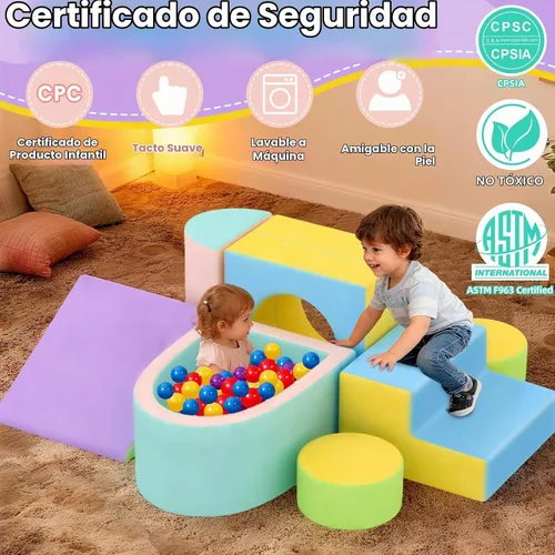 Vista 3 de Juguetes de escalada para niños pequeños para interiores, bloques de escalada de espuma para bebés de 6 piezas con pozo de bolas, juego suave