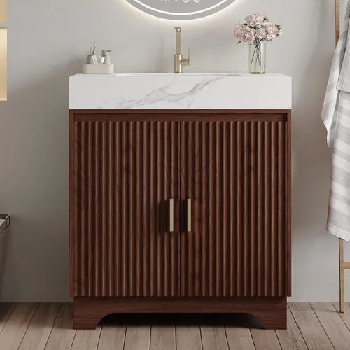 Vista 25 de Henf 28 Inch Bathroom Vanity with Ceramic Integrated Sink, Blue Bathroom Storage Cabinet with 2 Soft Close Doors,1 Tilt-Out Drawer,Reinforced Corner
