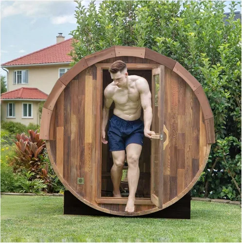 Vista 13 de Smartmak Sauna de vapor de barril al aire libre personalizada, 2-10 personas de cicuta canadiense/cedro rojo tradicional sala de sauna de madera