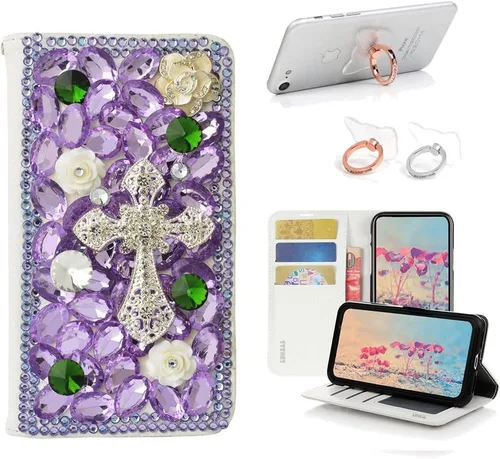 Vista 6 de Bling - Funda de piel con soporte para anillos, diseño 3D hecho a mano, 2 unidades, SBLDwRSSeries-6