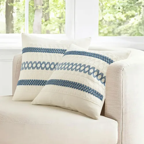 Vista 3 de MIULEE Fundas de almohada lumbares decorativas bohemias, cojín de algodón retro, tejido rustico de macramé para el hogar para cama, sofá, silla, Azul