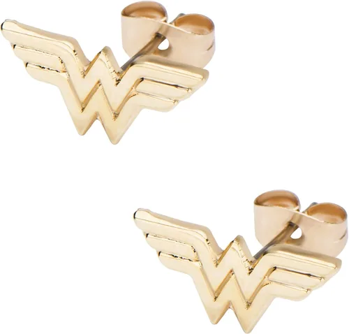 Vista 2 de DC Comics Aretes de tuerca chapados en oro para mujer Wonder Woman talla única Acero inoxidable
