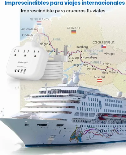 Vista 6 de Adaptador de Enchufe de Sudáfrica, Adaptador Tipo M para Sudáfrica con 3 Tomas de CA y 4 Puertos USB (2 USB C) 15.5W, Cable de Extensión de 3FT