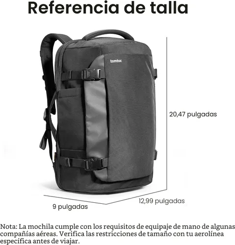 Vista 9 de Mochila de viaje tomtoc, equipaje de mano aprobado para vuelos y compatible con TSA, Negro, 40 L
