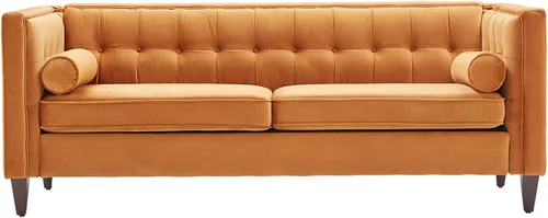 Vista 11 de Sofá de terciopelo de 78 pulgadas, sofá de 3 plazas con almohadas de refuerzo, diseño copetudo con botones Azul