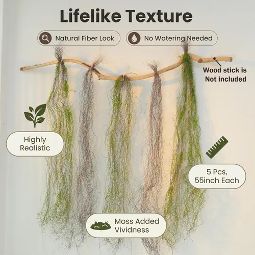 Vista 2 de 5Pcs 55in Faux Curly Weeping Willow Branches Curtain Hanging Moss Garland