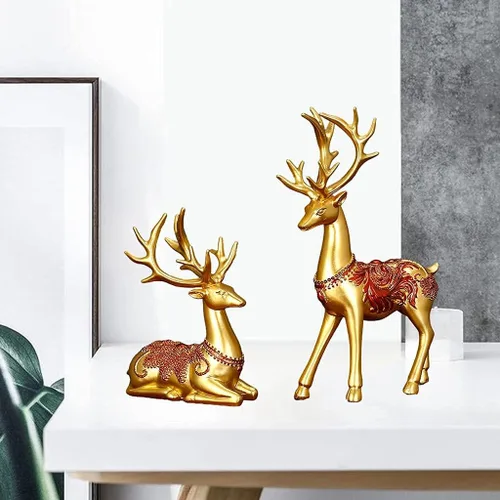 Vista 3 de Taotenish Paquete de 2 estatuas de reno de resina para amantes del alce, escultura de reno para decoración de Navidad en el hogar y la oficina