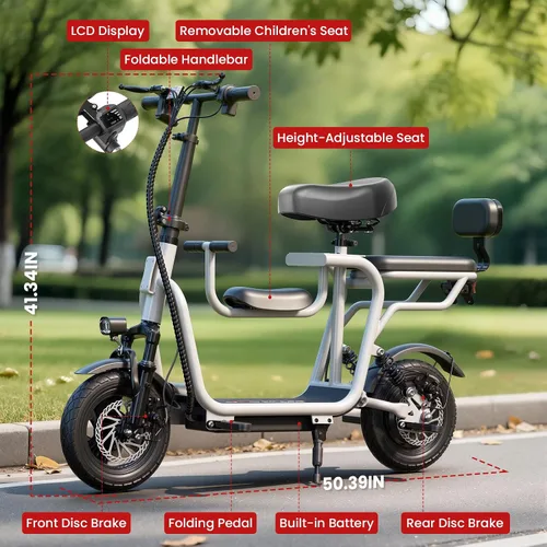 Vista 5 de Scooters eléctricos para adultos con motor de potencia máxima de 750 W Blanco