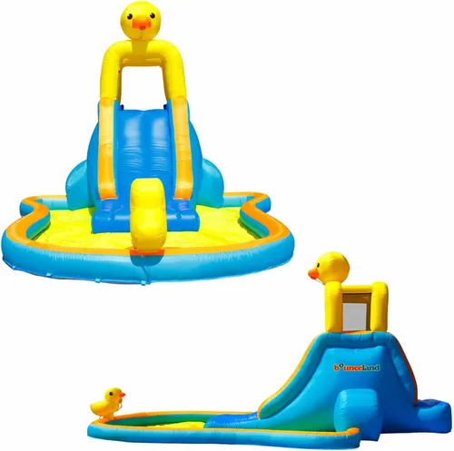 Vista 3 de Bounceland Tobogán acuático Ducky Splash con piscina, 16.2 pies de largo x 10 pies de ancho x 8.6 pies de alto, soplador fuerte UL incluido, piscina