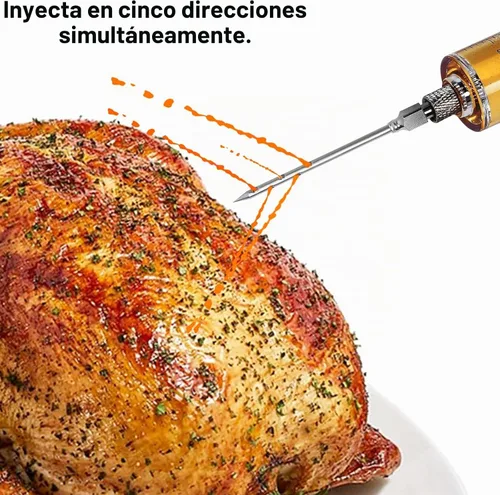 Vista 2 de Jeringa inyectora de carne, 3 agujas inyectoras de adobo para parrilla de barbacoa, kit de inyector de pavo portátil de alta calidad para ahumador