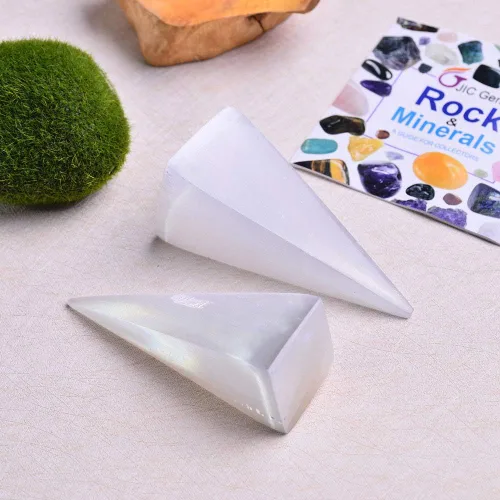 Vista 6 de JIC Gem Piedra de cristal de selenita blanca con fuertes efectos curativos y calmantes, A-pyramid 4