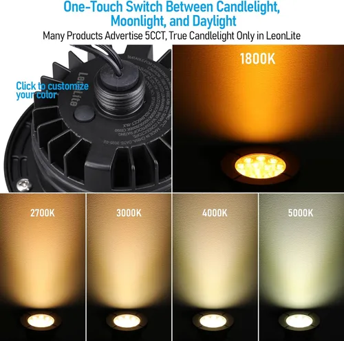 Vista 3 de LEONLITE Dia. 4 Pulgadas Luces de Pozo LED Empotradas en Suelo 5CCT para Paisajismo, 5 Temperaturas de Color Seleccionables, 12-24V AC/DC CRI90 Bajo