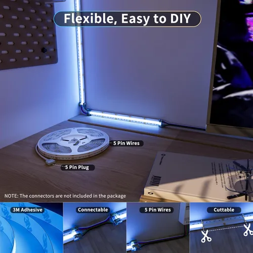 Vista 4 de PAUTIX COB - Tira de luces LED, RGBW luces LED RGB+2700K blanco cálido, certificación UL, sin puntos, 24 V, cinta LED que cambia