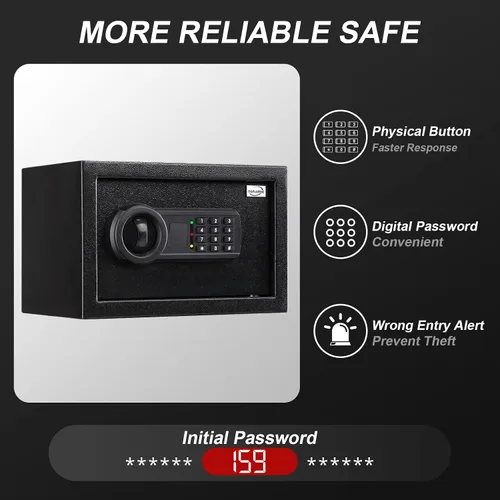 Vista 6 de Tenamic - Caja de seguridad de 0.4 pies cúbicos a prueba de incendios e impermeable, con teclado, caja de seguridad pequeña para gabinete, de acero