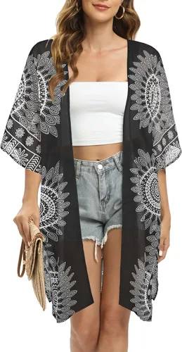 Vista 2 de Kimono para mujer, para verano, playa, casual, holgado, cárdigans para traje de baño