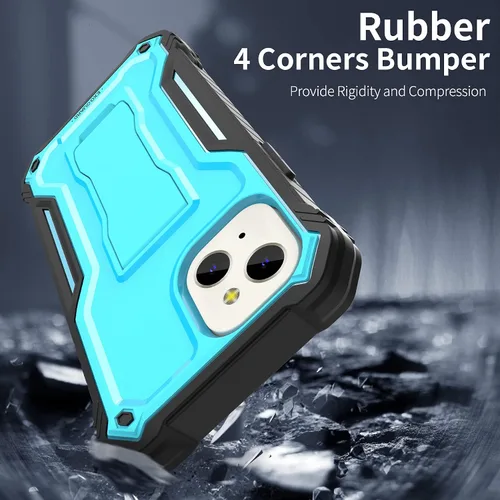 Vista 6 de ExoGuard Compatible con iPhone 13 Mini, funda de goma a prueba de golpes de cuerpo completo con protector de pantalla de vidrio templado, soporte