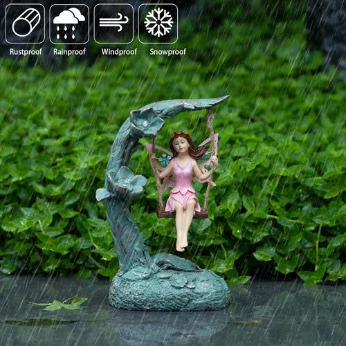 Vista 4 de Suyorpe Decoración de estatua de hada de flores de jardín al aire libre, divertidas figuras de hadas oscilantes para patio, césped, porche, regalos