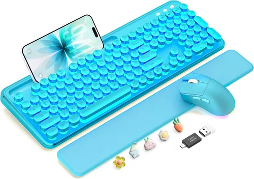 Vista 12 de Teclado y mouse inalámbricos, máquina de escribir retroiluminada con Verde Aqua