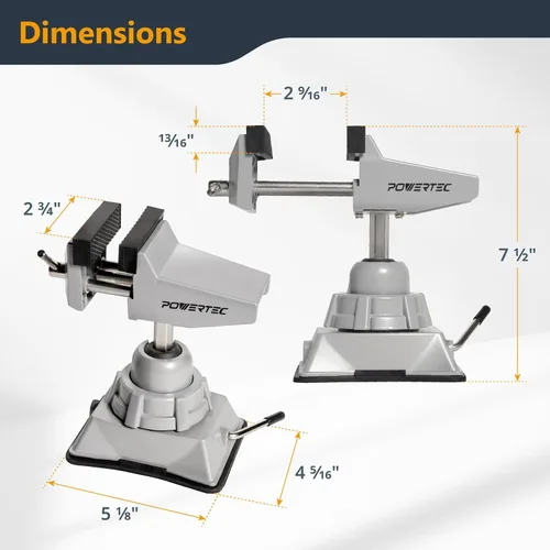 Vista 8 de POWERTEC Tornillo de banco con base de vacío, abrazadera de succión de mesa portátil con mordaza de 2-3/4 pulgadas y cabezal giratorio de 360°