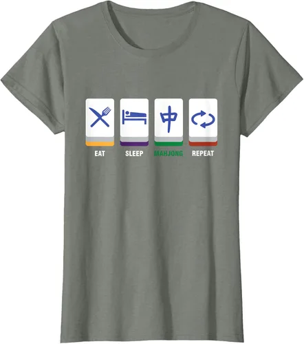 Vista 9 de Camiseta Mahjong Lover Eat Sleep Mahjong Tiles, Negro, S
