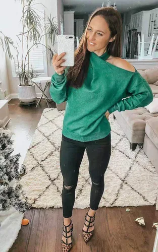 Vista 7 de Angashion - Suéteres casuales para mujer hombros descubiertos y manga larga sin botones con cuello en V cuello cruzado o cuello halter