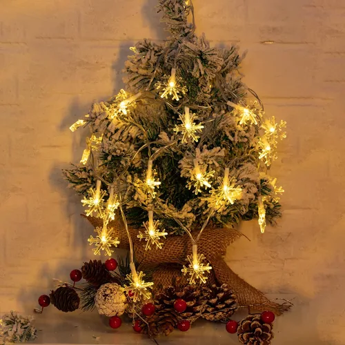 Vista 5 de Brightown Guirnalda de luces solares de copo de nieve de Navidad, paquete de 2 unidades, 100 luces LED de 78 pies para exteriores, impermeables