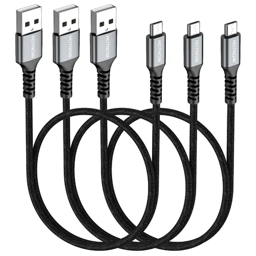 Vista 10 de Cable micro USB corto de 0.5 pies [3 unidades], cable cargador Android de alta velocidad USB2.0 de 6 pulgadas 5V3A, de nailon trenzado, de carga