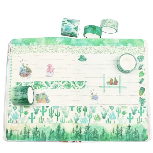 Vista 2 de Cinta Washi verde de 8 rollos